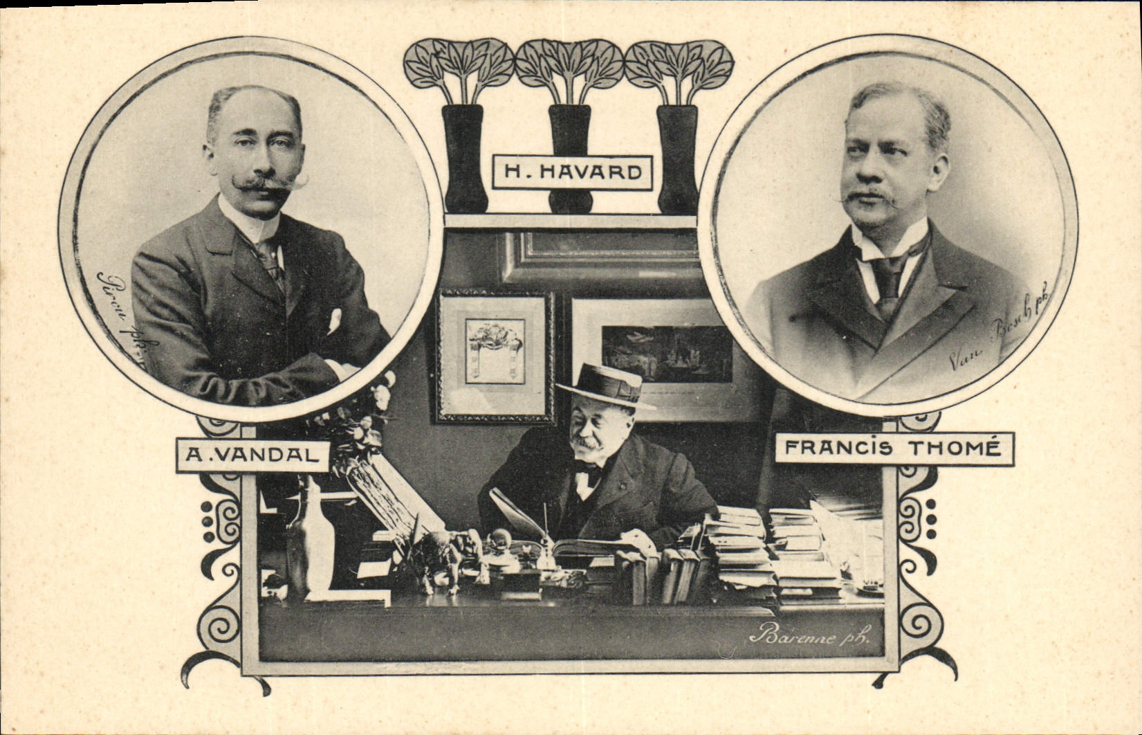 A. Vandal, H. Havard, Francis Thomé — Photographie de trois hommes — Barenne p.b.