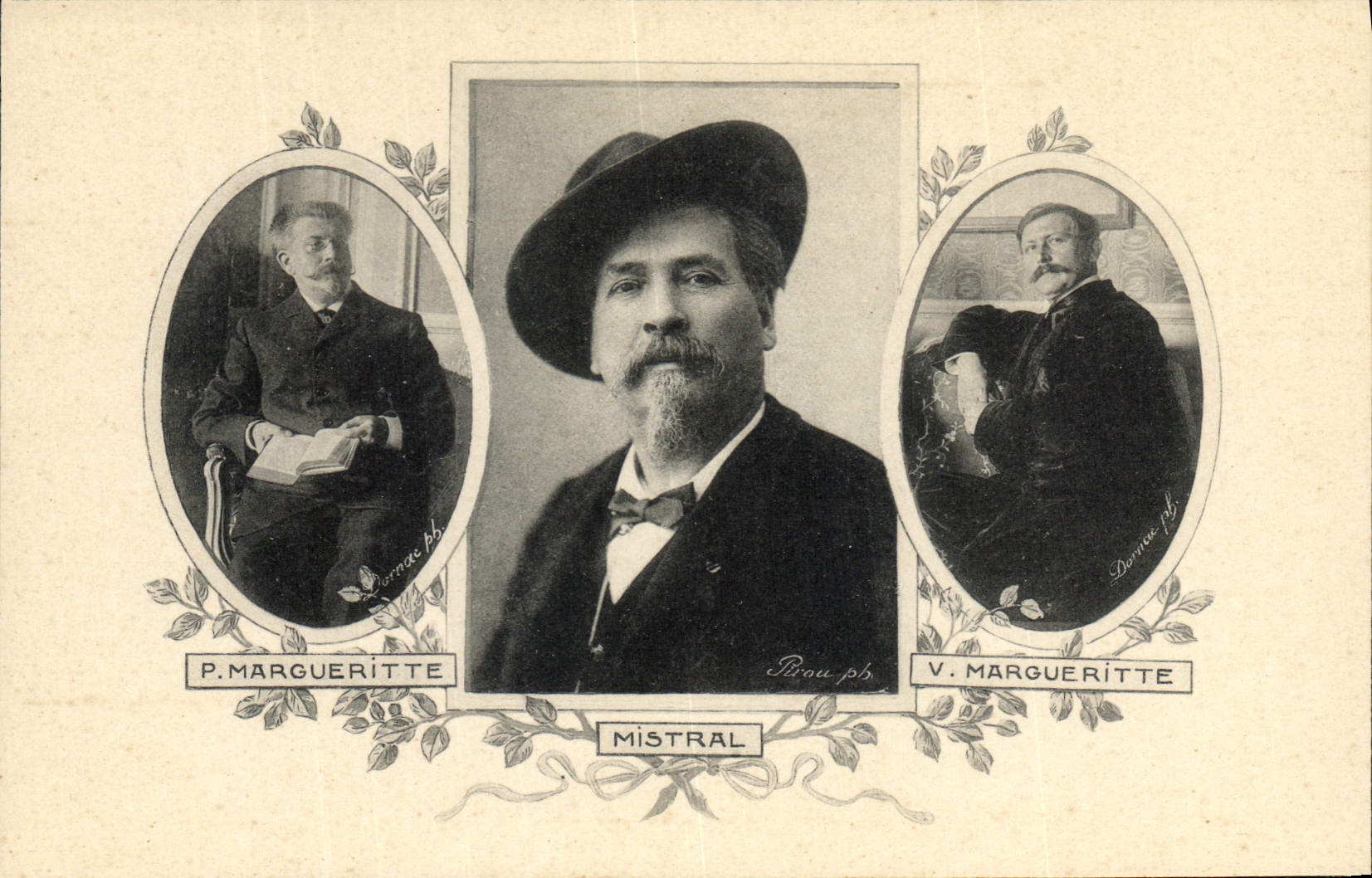 Mistral — portrait central avec deux autres portraits — P. et V. Margueritte, éditeur Brou pb