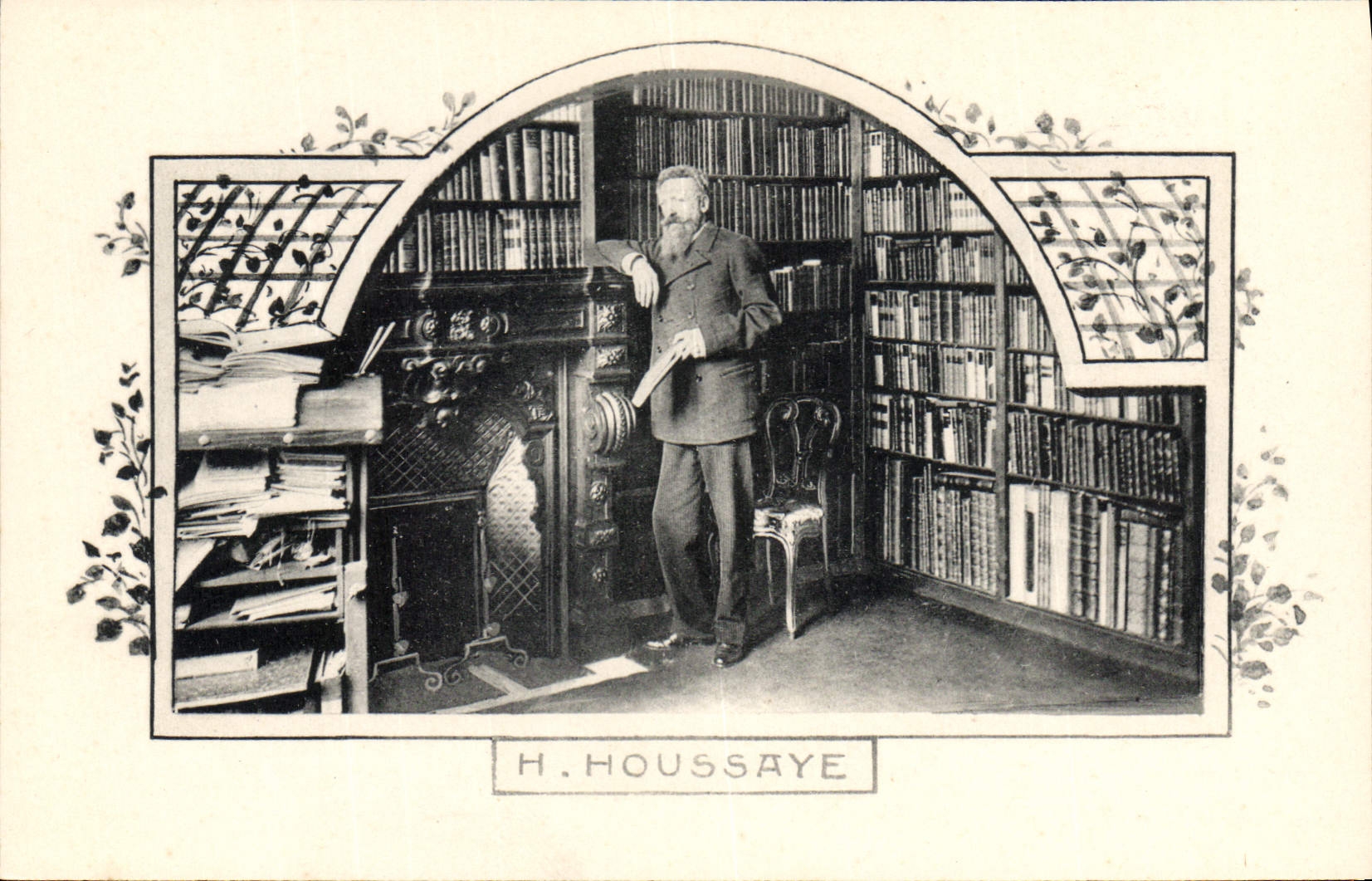 H. Houssaye — Bibliothécaire dans sa bibliothèque — H. Houssaye