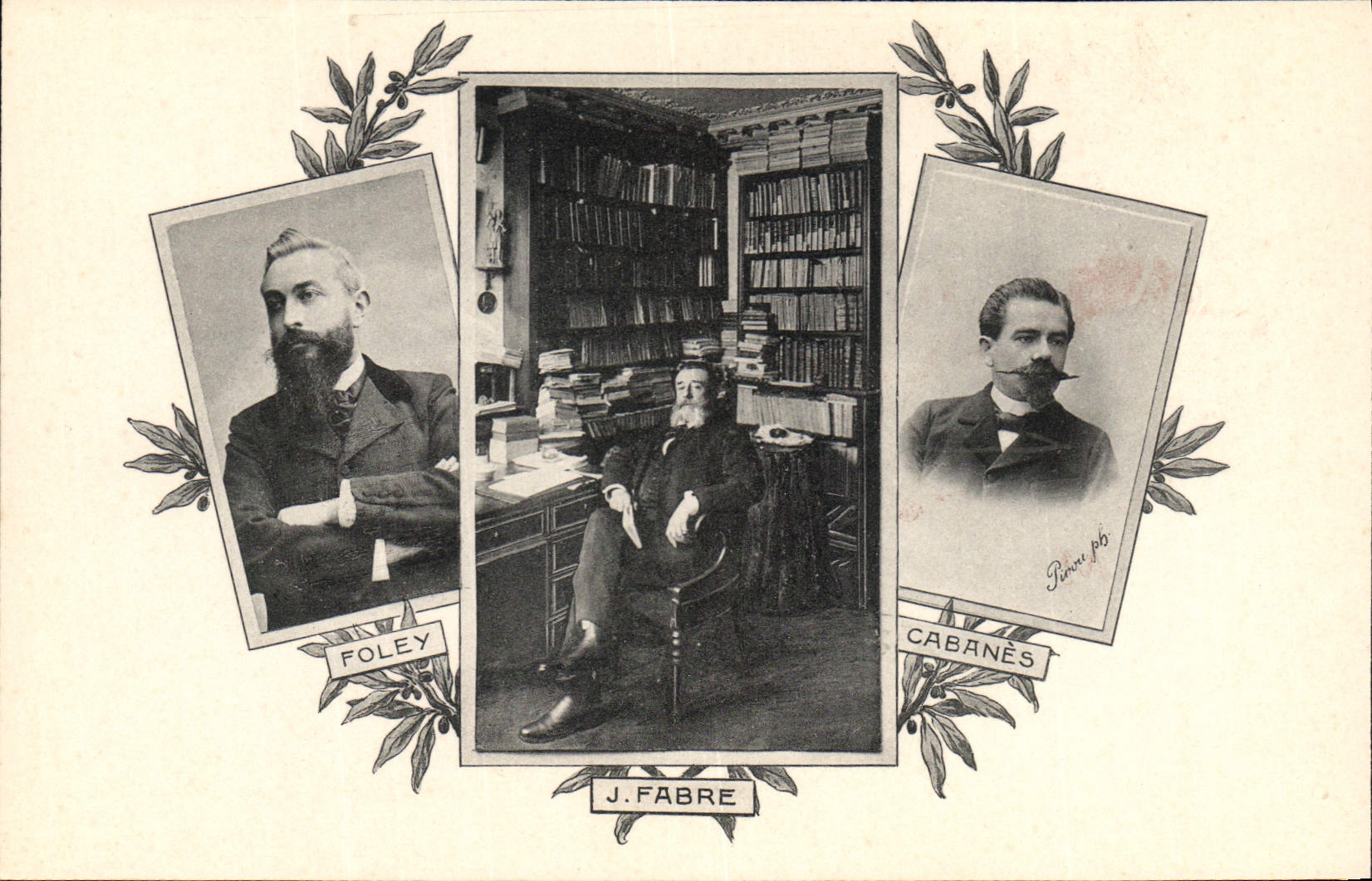 Trois hommes — portraits et bibliothèque — J. Fabre, Foleÿ, Cabanès — éditeur J. Fabre, n° de série non visible