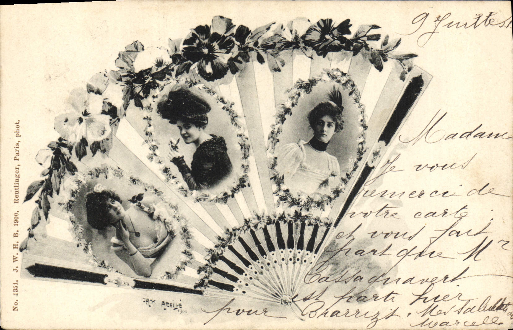 Trois femmes — carte postale décorative — J. W. H. B. Reullinger, Paris, phot. No 1351