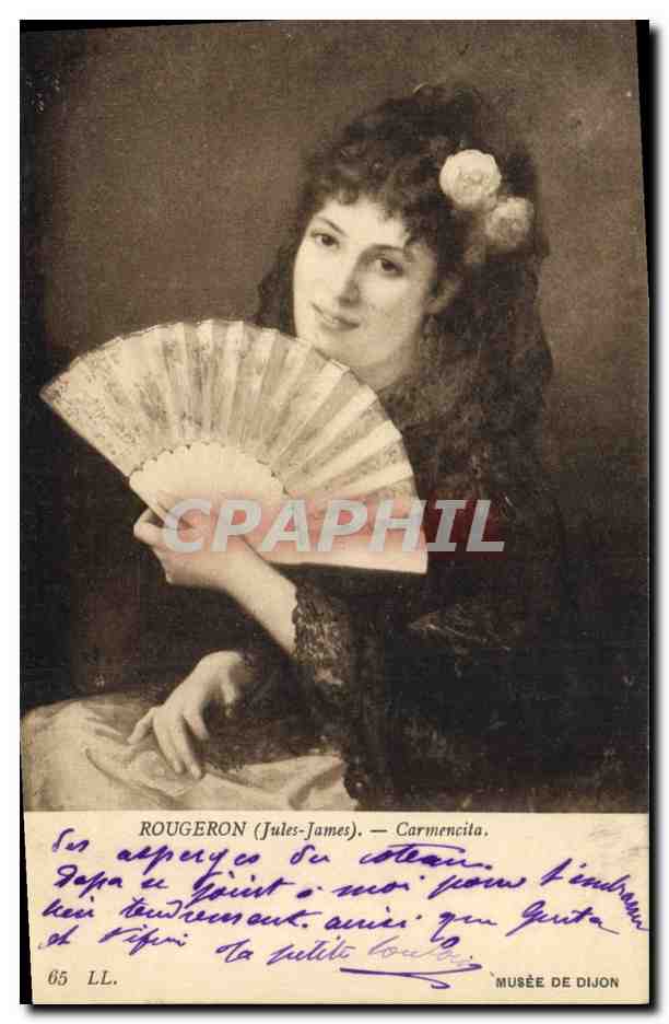 CPA Fantaisie Eventail Femme Rougeron Carmencita Musee de Dijon