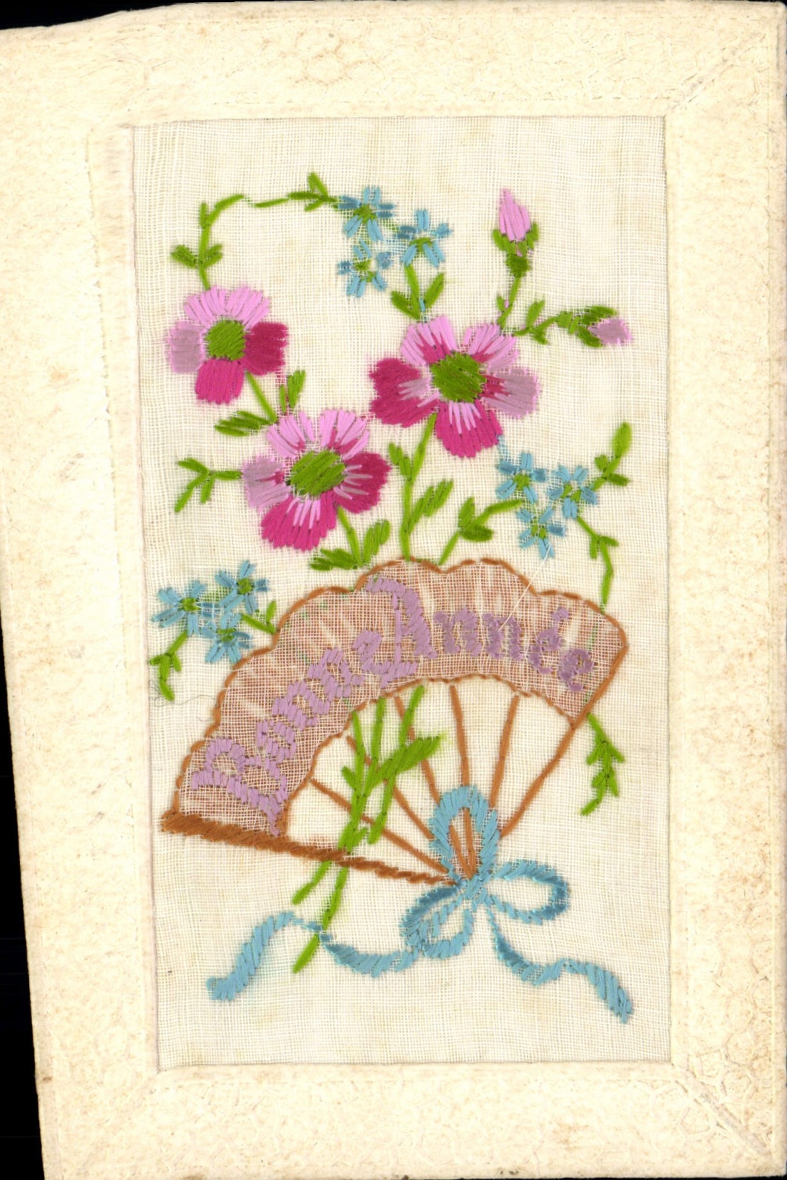 Bouquet de fleurs — 'Bonne Année' brodé — Carte postale