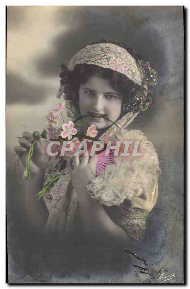 CPA Fantaisie Eventail Femme