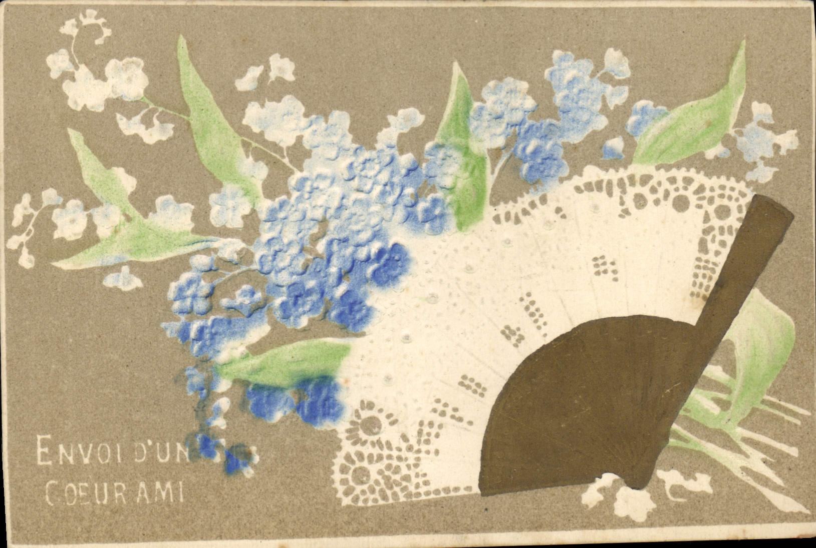 Fleurs bleues et blanches — Envoi d'un cœur ami — éditeur non visible