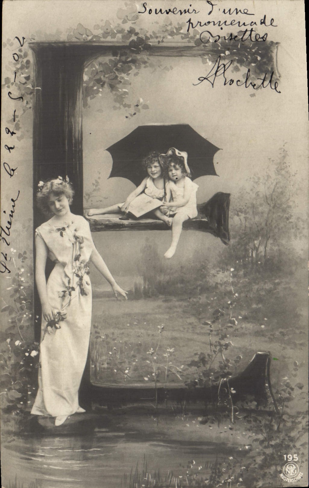 Deux enfants sous un parapluie — Souvenir d'une promenade — Aphochette, n°195