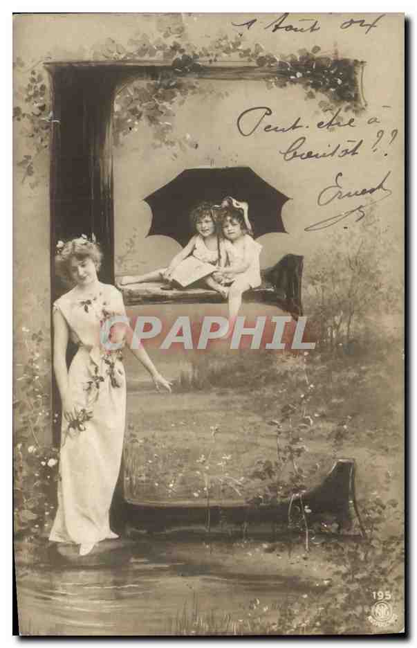 Deux enfants sous un parapluie — scène de jardin — éditeur anonyme, n° de série 193