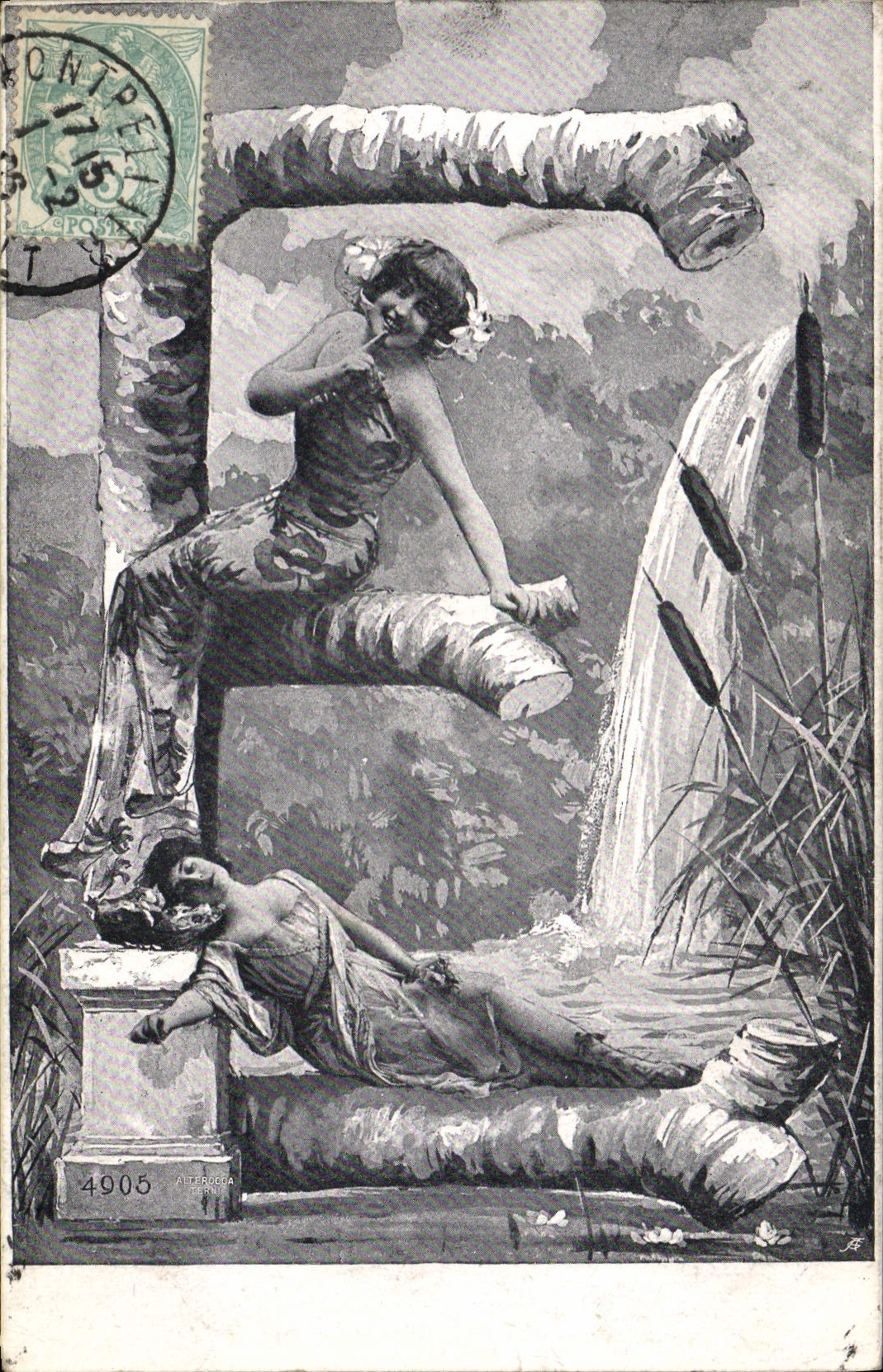 Femme au bord d'une cascade — éditeur A. LEBERGER, n° 4905