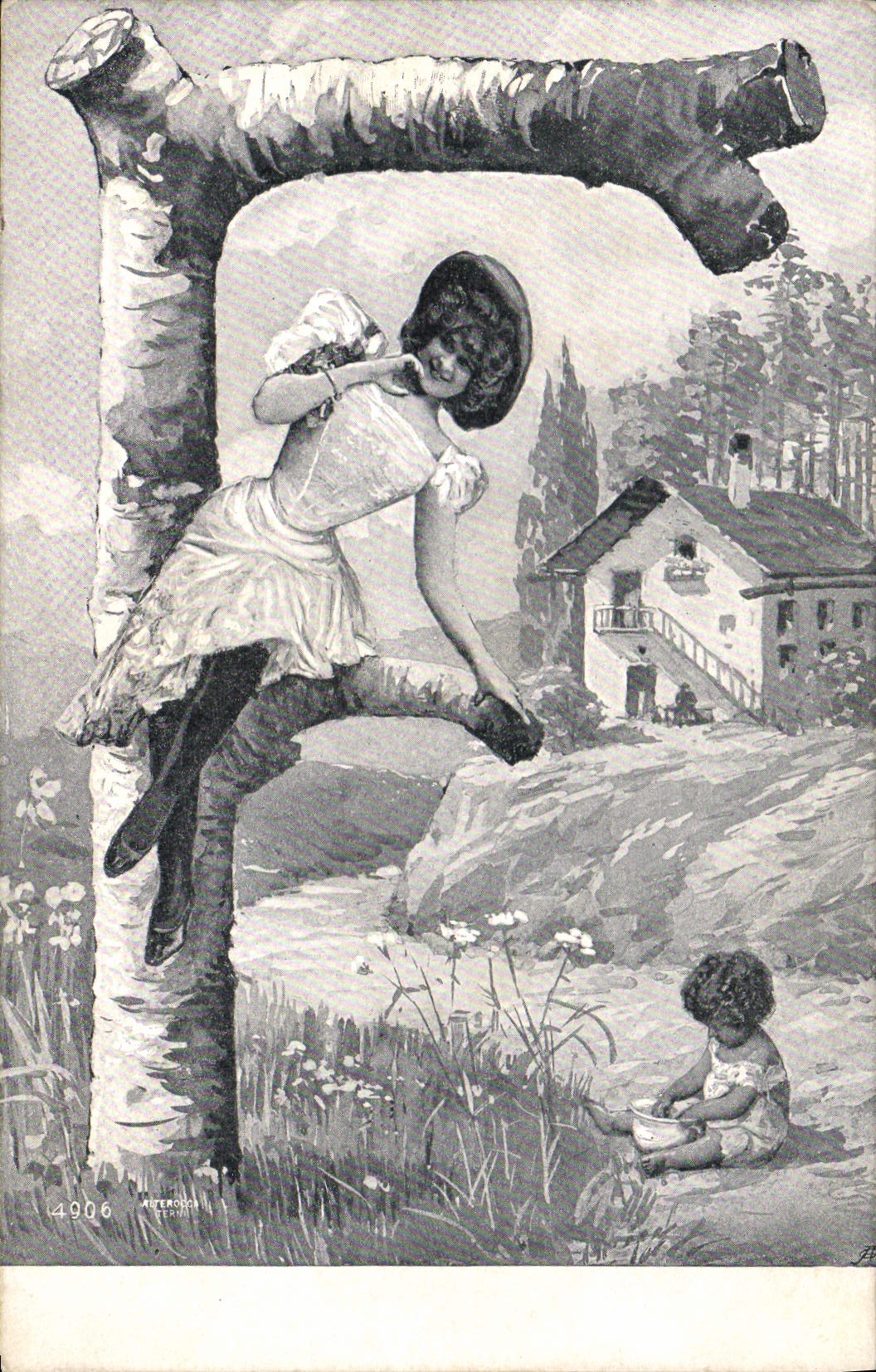 Femme et enfant dans un cadre de bouleau — édition Aiterock, n° 4906