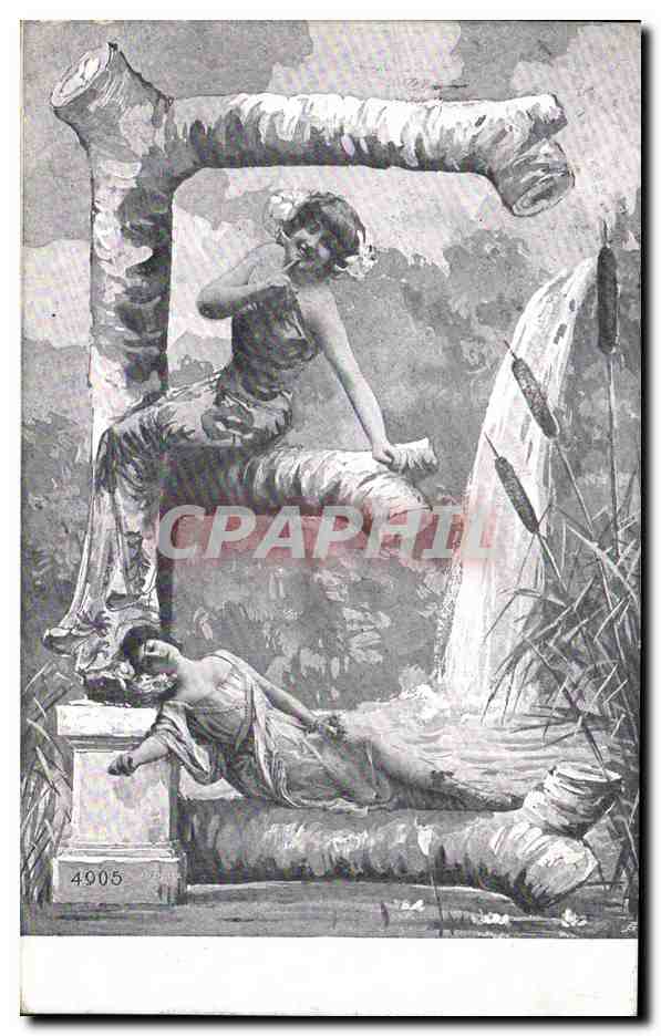Femme assise sur un pilier — scène de cascade — éditeur anonyme, n° 4905