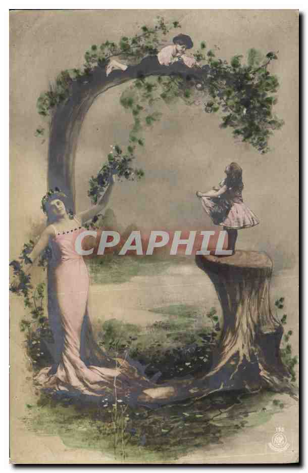 Fée et enfants dans un cadre végétal — éditeur CPAPHIL, n° 195