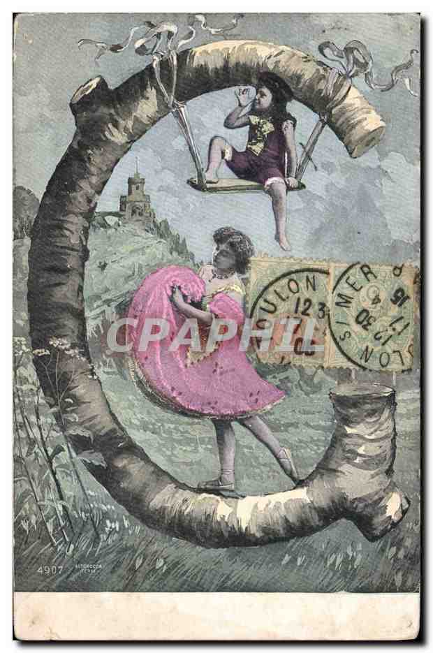 Enfants jouant sur un grand tronc d'arbre — éditeur LITEROCOTA, n° 4907