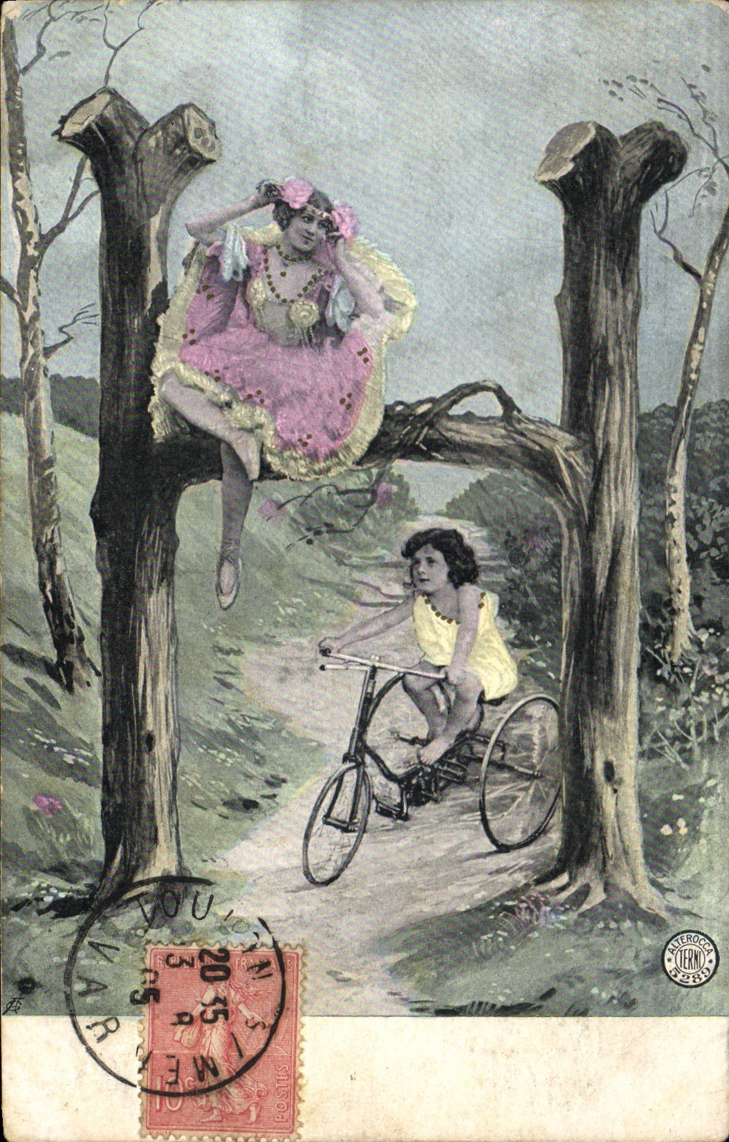Fée dans un bois — jeune fille à vélo — éditeur Asterocca, n° 135