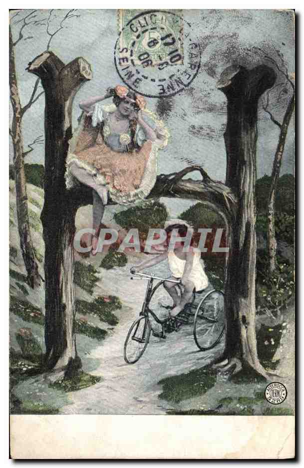 CPA Fantaisie Femme Lettres Lettre H Velo Tricycle