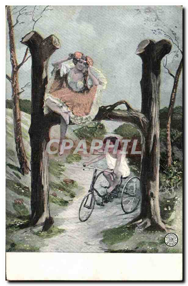 CPA Fantaisie Femme Lettres Lettre H Velo Tricycle 