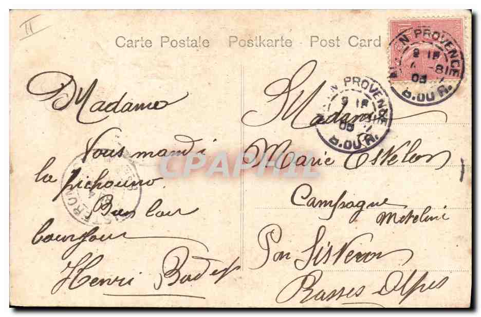 CPA Fantaisie Femme Lettres Lettre H Velo Tricycle  — Rückseite