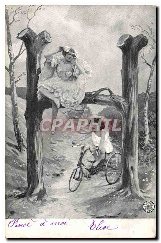 Femme sur un arbre — cycliste en bas — éditeur 'L'Écho de la France' n° 103