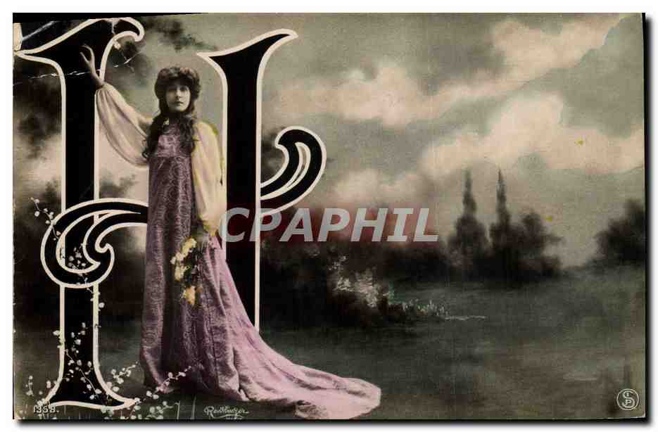 CPA Fantaisie Femme Lettres Lettre H