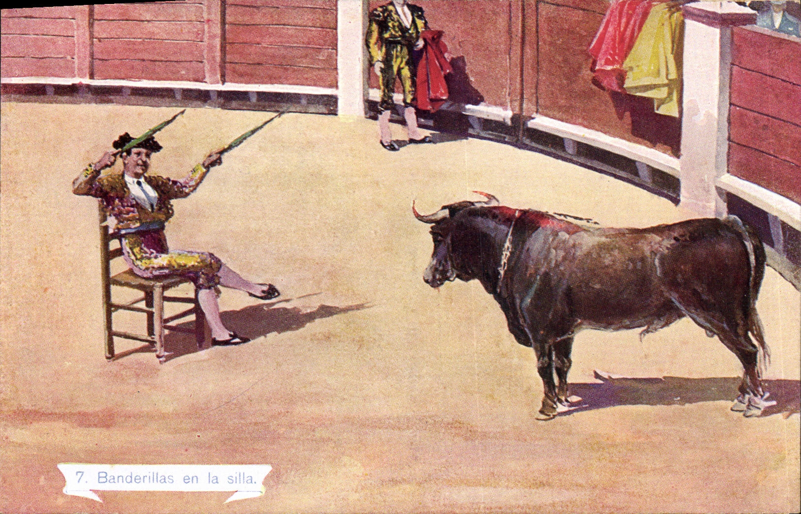 Banderillas en la silla — scène de taureau — série 1959, n°7, éditeur CPAPHIL