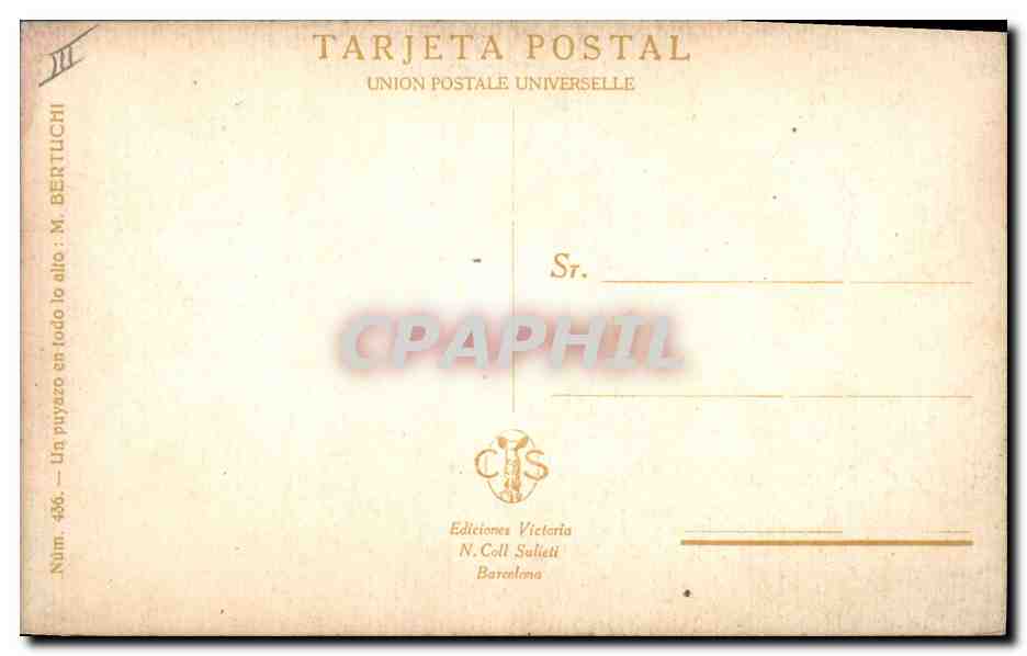 Course de taureaux — torero à cheval — Éditions Victorio N. Coll Suletí, n° 456 — Verso