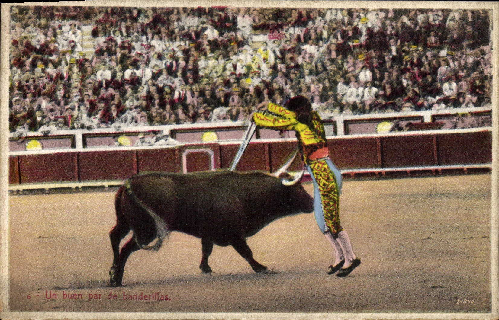 Un buen par de banderillas — spectacle de taureau — Postales "Teguit", Barcelona, n° 14540