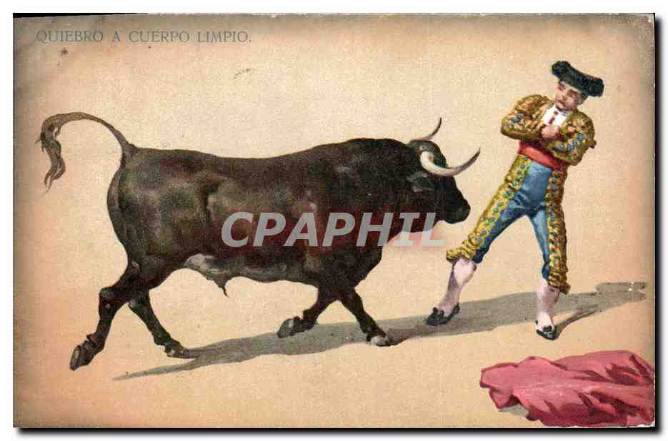 Taureau et matador — 'QUIEBRO A CUERPO LIMPIO' — éditeur non visible
