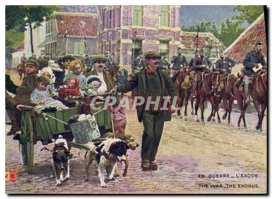 CPA Militaria En guerre L'exode Voiture a chiens 