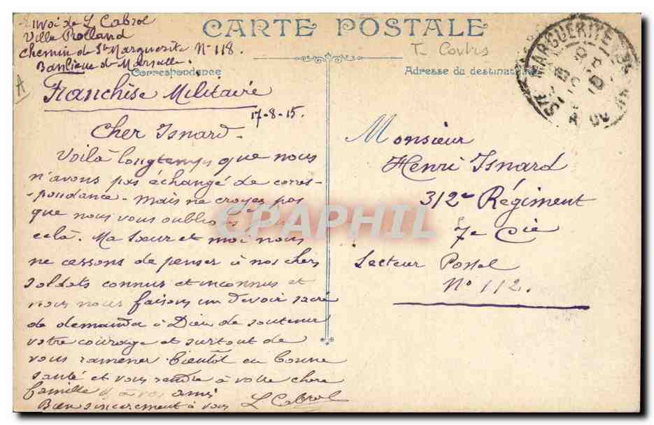 Soldats en pause — campagne de 1915 — L. Cabrol, éditeur — Verso