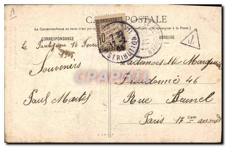CPA Folklore Pont Aven A la table d'hote Menus et cuisine — Verso