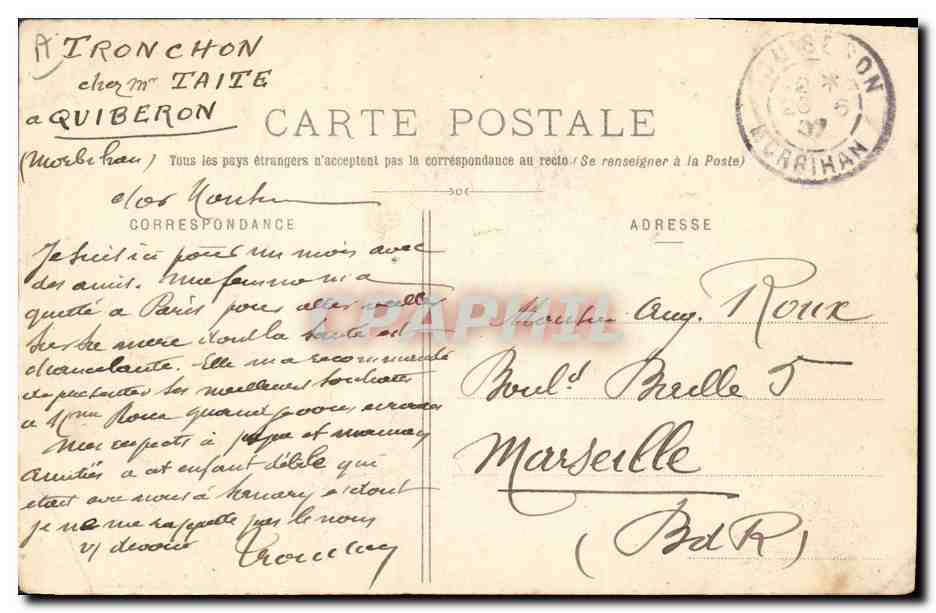 CPA Folklore Jeune fille de Quiberon — Verso