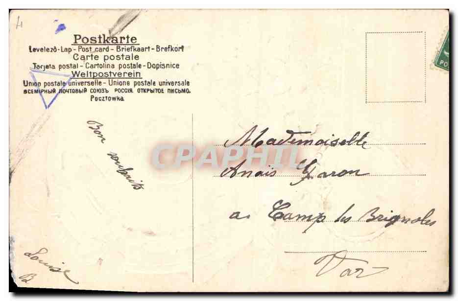 CPA Fantaisie Fleurs Ancre de marine Fer a cheval Trefles  — Verso