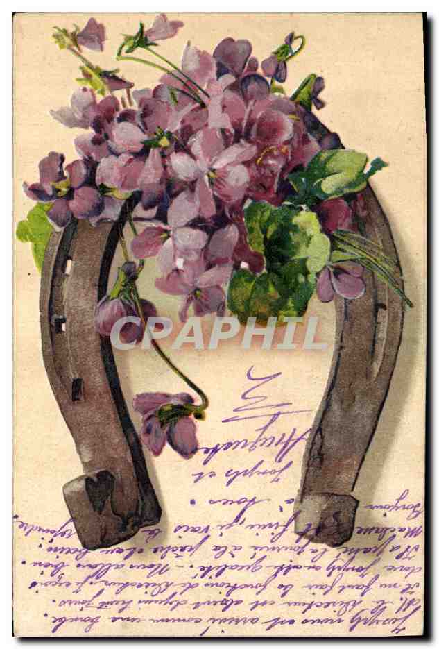 CPA Fantaisie Fleurs Fer a cheval 