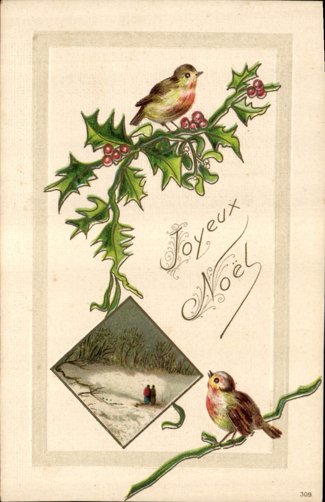 CPA Fantaisie Fleurs Noel Oiseau 