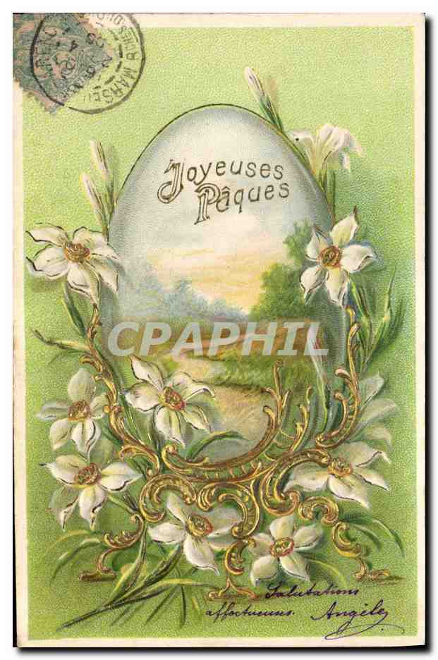 CPA Fantaisie Fleurs Paques Oeuf 