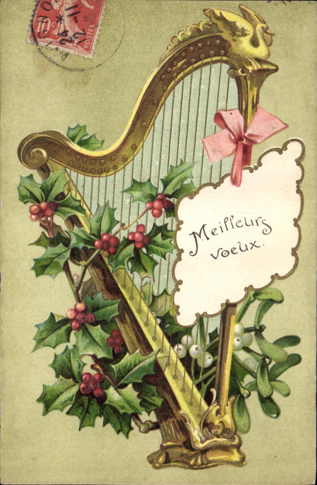 CPA Fantaisie Fleurs Harpe 
