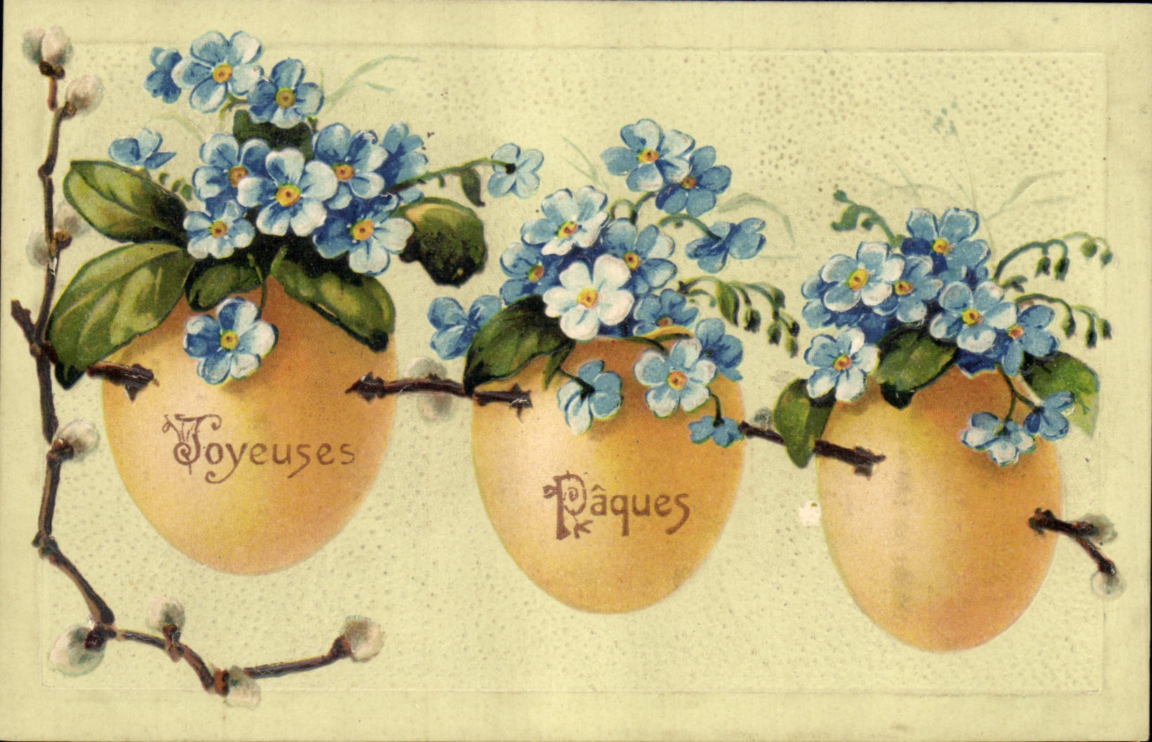 CPA Fantaisie Fleurs Oeufs Paques 