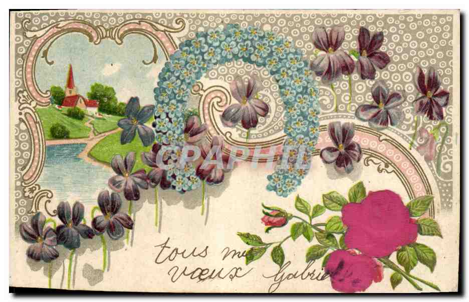 CPA Fantaisie Fleurs Fer a cheval 