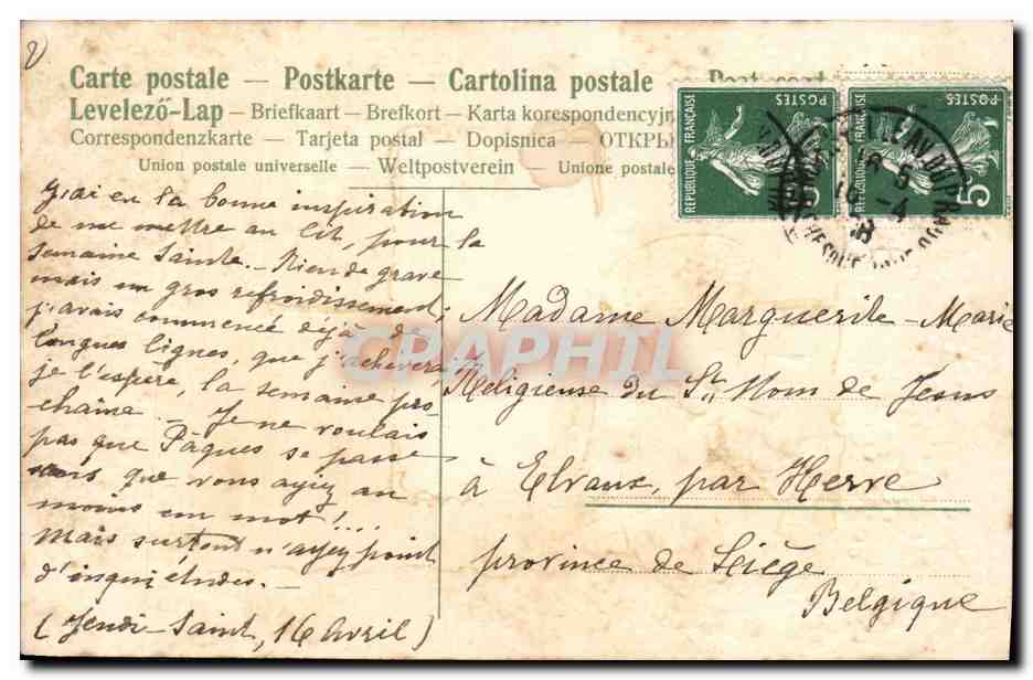 CPA Fantaisie Fleurs Cloches Paques  — Verso
