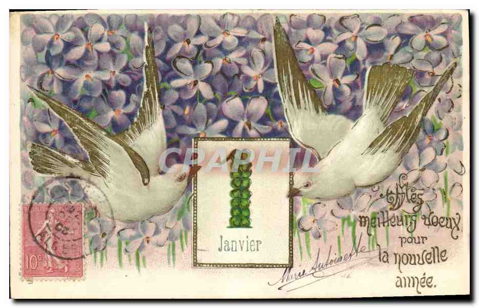 Deux oiseaux au milieu de lilas — Janvier — éditeur Marie Lutoinacelle