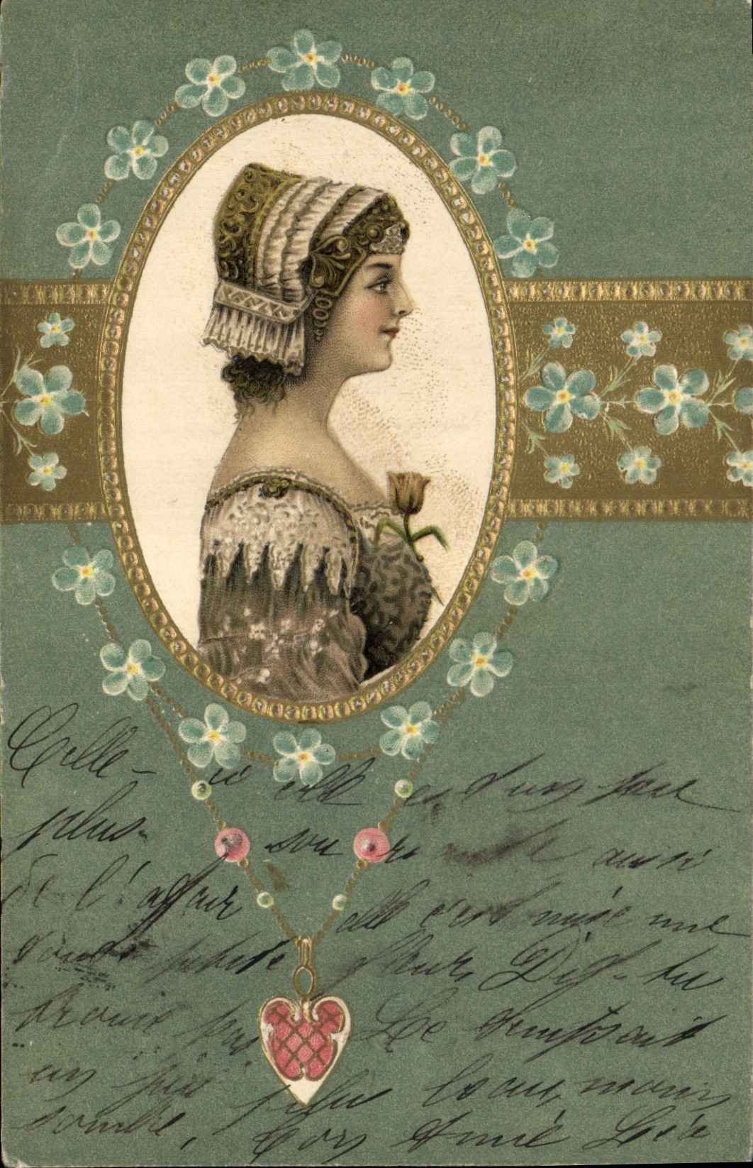 Jeune femme en costume traditionnel — portrait encadré — éditeur inconnu