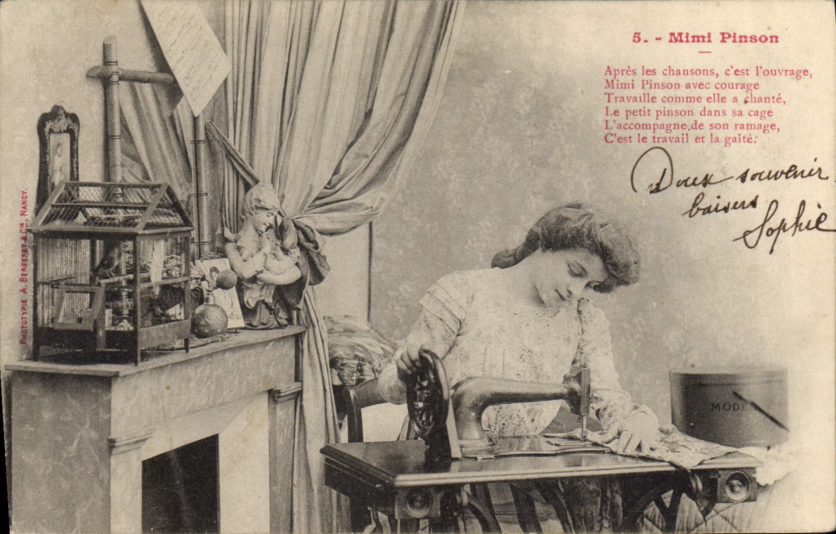 Mimi Pinson — vrouw aan het werk — Fototypie A. Brasseur & Cie, Nancy