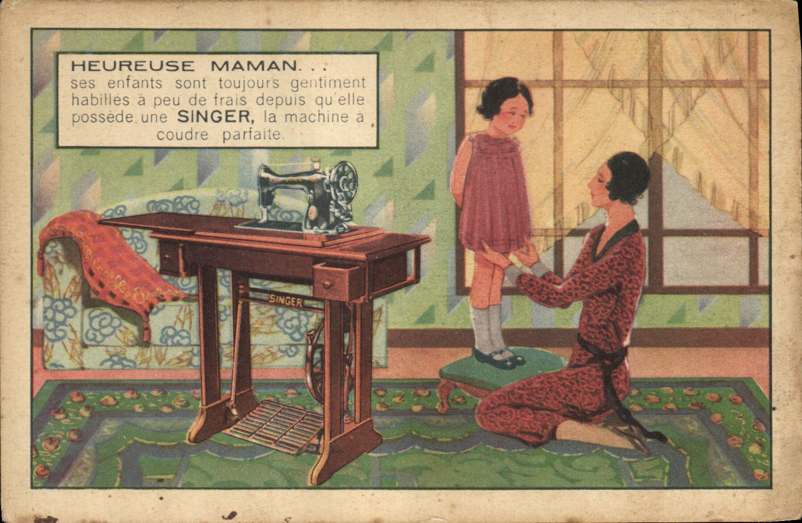 CPA Heureuse Maman Enfant Machine a coudre Singer