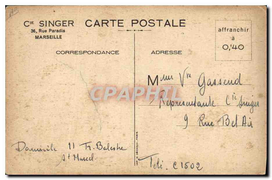 CPA Heureuse Maman Enfant Machine a coudre Singer — Verso
