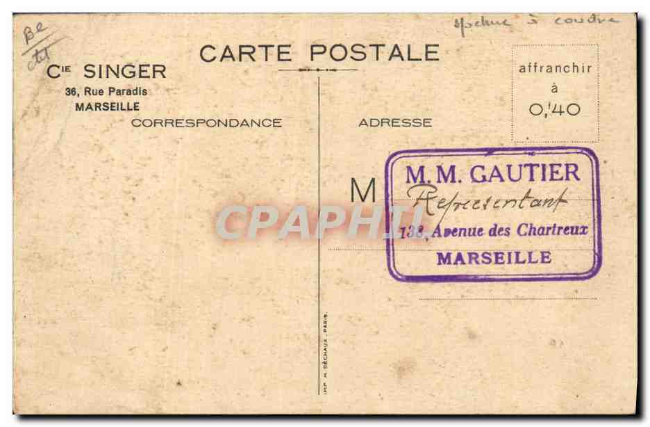 CPA Femmes Machine a coudre Singer — Rückseite
