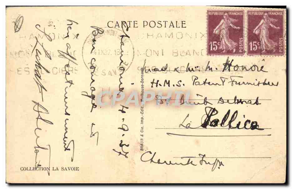 Au Grépon - Descente du Grand Gendarme — Massif du Mont-Blanc — éditeur Béroun & Cie, n° 13522 — Rückseite