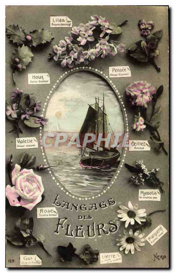 CPA Fantaisie Langage des Fleurs Bateau de peche 