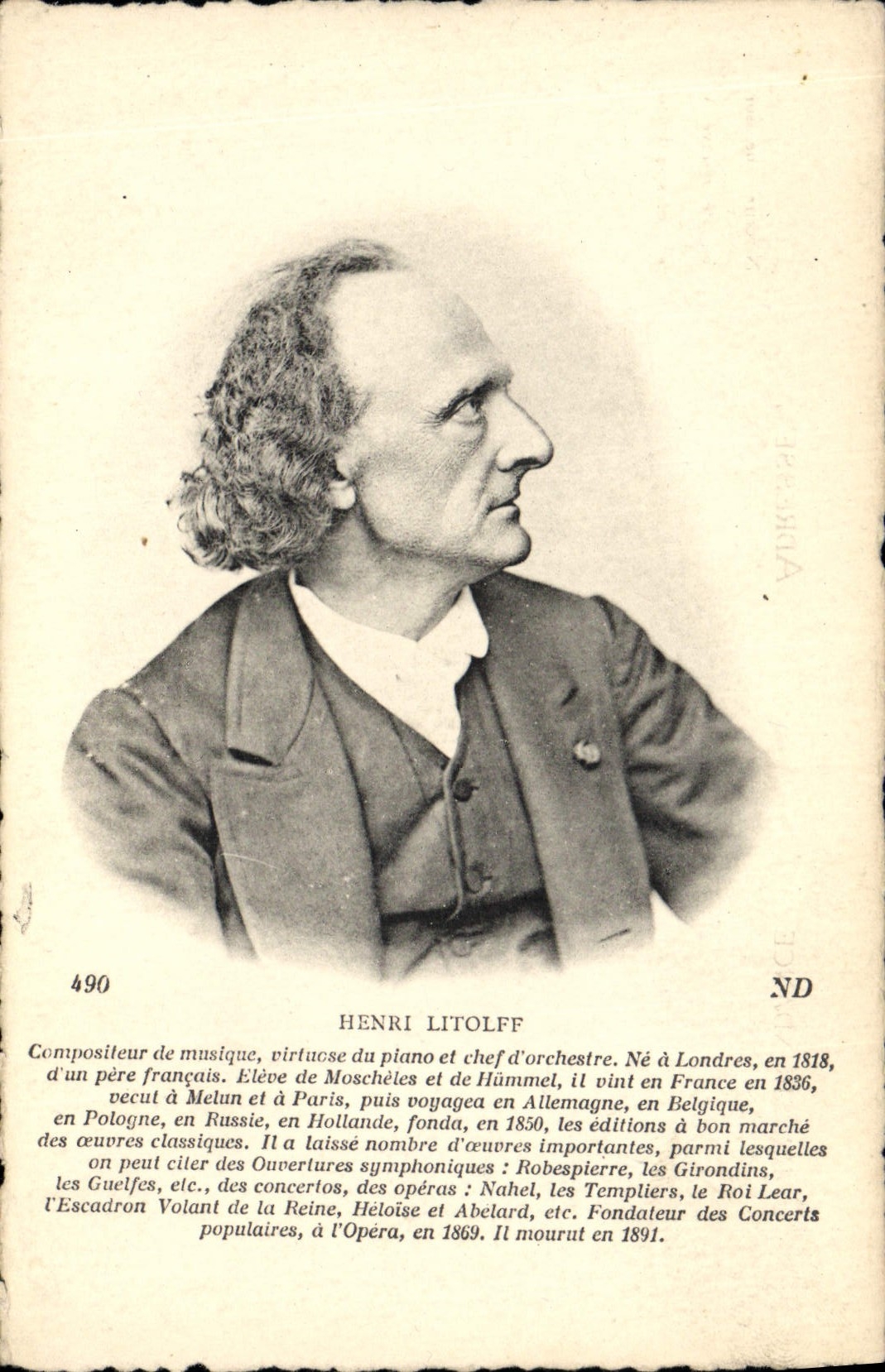 Henri Litolff — Compositeur de musique, virtuose du piano et chef d'orchestre — Éditeur ND, n° 490