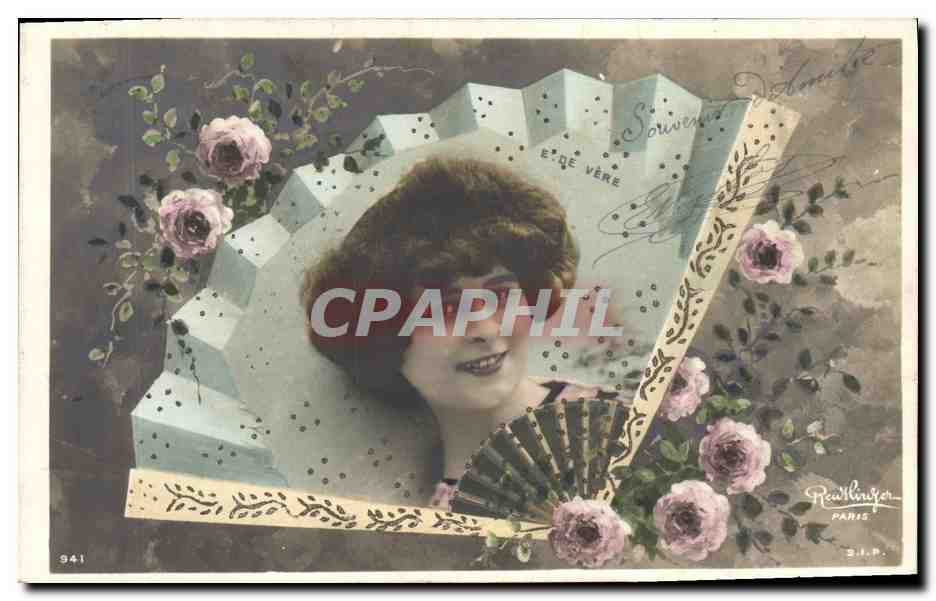 Jeune femme avec éventail — Souvenirs d'été — Reed & Ruyer, Paris, n° 941