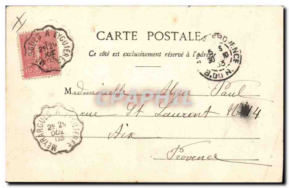 Tarjeta postal antigua Fantasía Mujer Ventaglio La familia Durand en el teatro — Reverso