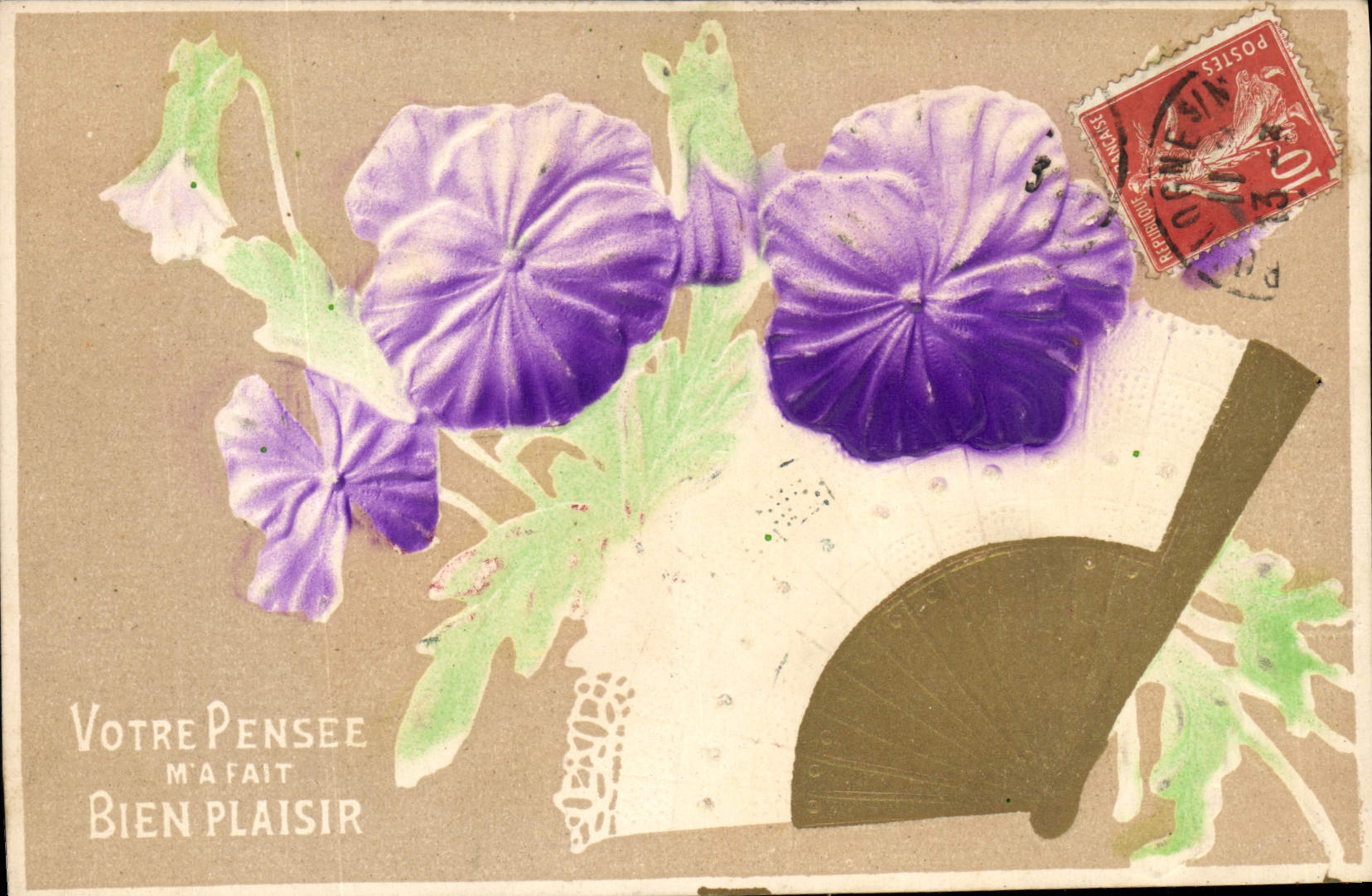 Fleurs violettes — bouquet avec éventail — éditeur non visible